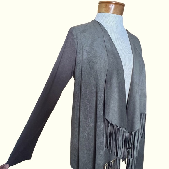 INC International Concepts Women’s Faux Suede & Knit Open Fringe Cardigan XL EUC - Picture 5 of 12